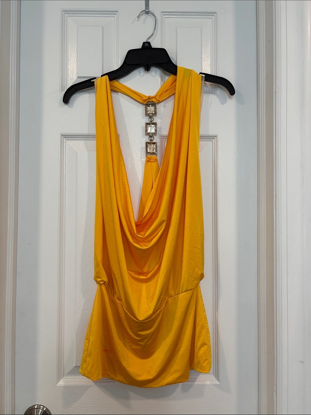 Symphony Yellow Draped Backless Tank with Decorative Chain